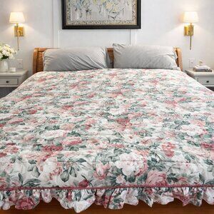 Vintage 90s Croscill Arbor Rose Floral Ruffle Queen Comforter Blanket Bedspread